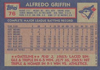 1984 Topps #76 Alfredo Griffin Back
