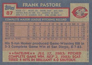 1984 Topps #87 Frank Pastore Back