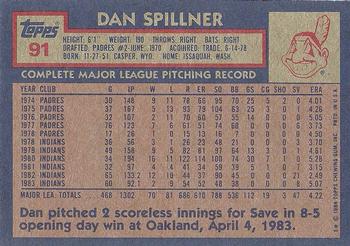 1984 Topps #91 Dan Spillner Back