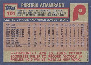 1984 Topps #101 Porfirio Altamirano Back