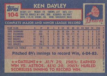 1984 Topps #104 Ken Dayley Back