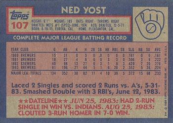 1984 Topps #107 Ned Yost Back
