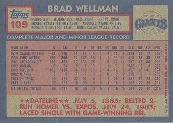 1984 Topps #109 Brad Wellman Back