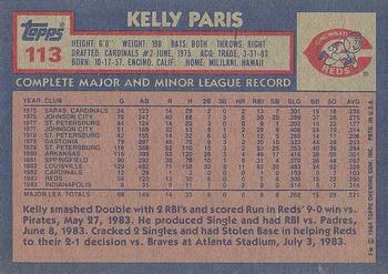 1984 Topps #113 Kelly Paris Back