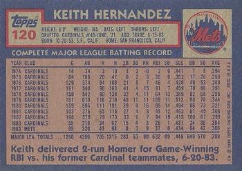 1984 Topps #120 Keith Hernandez Back
