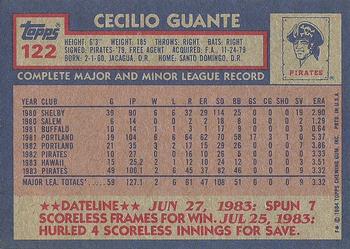 1984 Topps #122 Cecilio Guante Back