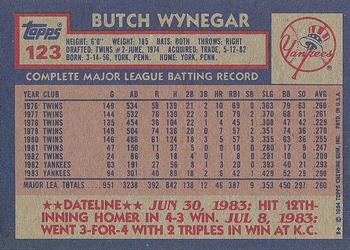 1984 Topps #123 Butch Wynegar Back