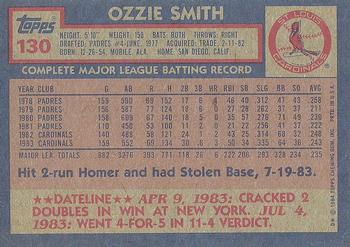 1984 Topps #130 Ozzie Smith Back