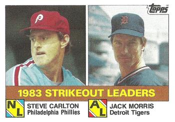 1984 Topps #136 1983 Strikeout Leaders (Steve Carlton / Jack Morris) Front