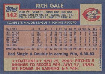 1984 Topps #142 Rich Gale Back