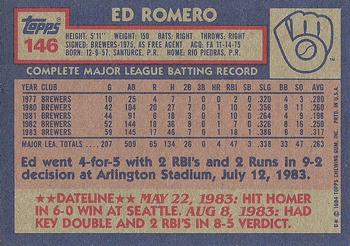 1984 Topps #146 Ed Romero Back