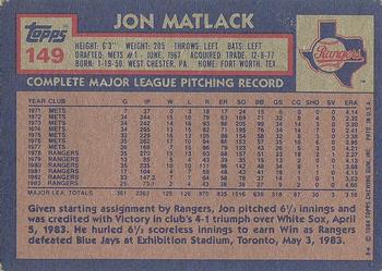 1984 Topps #149 Jon Matlack Back