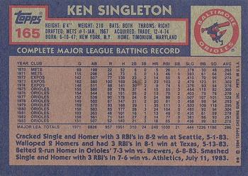 1984 Topps #165 Ken Singleton Back