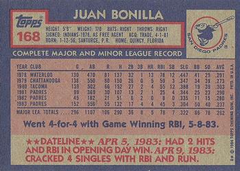 1984 Topps #168 Juan Bonilla Back