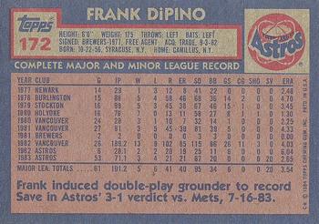 1984 Topps #172 Frank DiPino Back