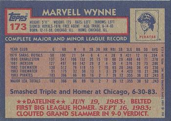 1984 Topps #173 Marvell Wynne Back