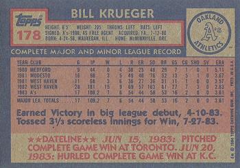1984 Topps #178 Bill Krueger Back