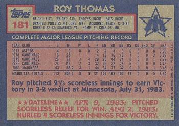 1984 Topps #181 Roy Thomas Back