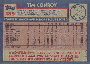 1984 Topps #189 Tim Conroy Back