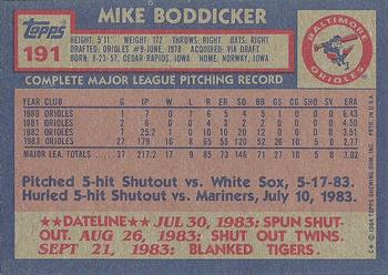 1984 Topps #191 Mike Boddicker Back
