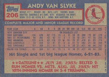 1984 Topps #206 Andy Van Slyke Back