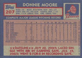 1984 Topps #207 Donnie Moore Back