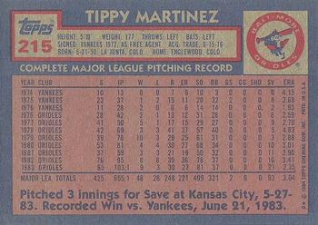 1984 Topps #215 Tippy Martinez Back
