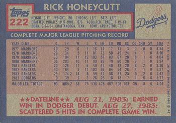 1984 Topps #222 Rick Honeycutt Back