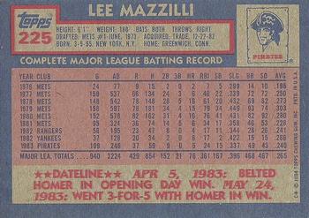 1984 Topps #225 Lee Mazzilli Back
