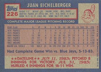 1984 Topps #226 Juan Eichelberger Back