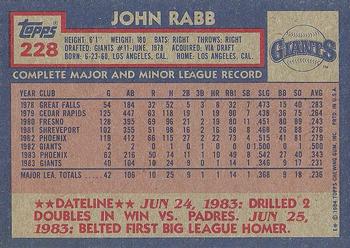 1984 Topps #228 John Rabb Back