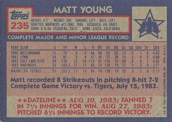 1984 Topps #235 Matt Young Back