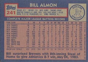 1984 Topps #241 Billy Almon Back