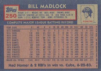 1984 Topps #250 Bill Madlock Back