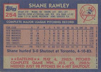 1984 Topps #254 Shane Rawley Back
