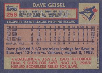 1984 Topps #256 Dave Geisel Back