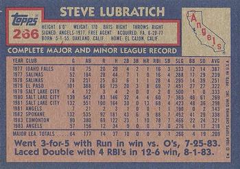 1984 Topps #266 Steve Lubratich Back