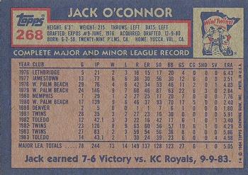 1984 Topps #268 Jack O'Connor Back