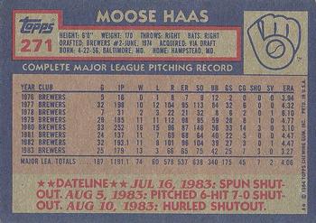 1984 Topps #271 Moose Haas Back