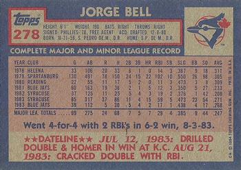 1984 Topps #278 Jorge Bell Back