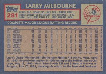 1984 Topps #281 Larry Milbourne Back