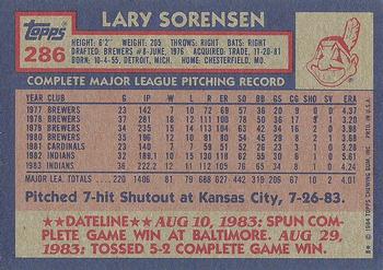 1984 Topps #286 Lary Sorensen Back