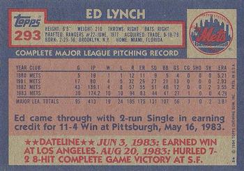 1984 Topps #293 Ed Lynch Back