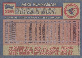 1984 Topps #295 Mike Flanagan Back