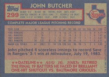 1984 Topps #299 John Butcher Back