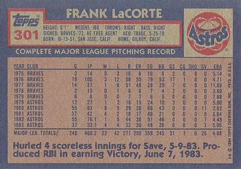 1984 Topps #301 Frank LaCorte Back