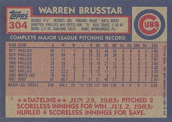 1984 Topps #304 Warren Brusstar Back