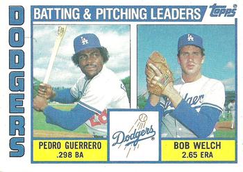 1984 Topps #306 Dodgers Leaders / Checklist (Pedro Guerrero / Bob Welch) Front