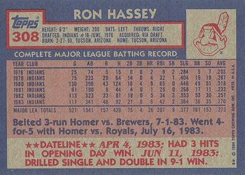 1984 Topps #308 Ron Hassey Back