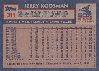 1984 Topps #311 Jerry Koosman Back